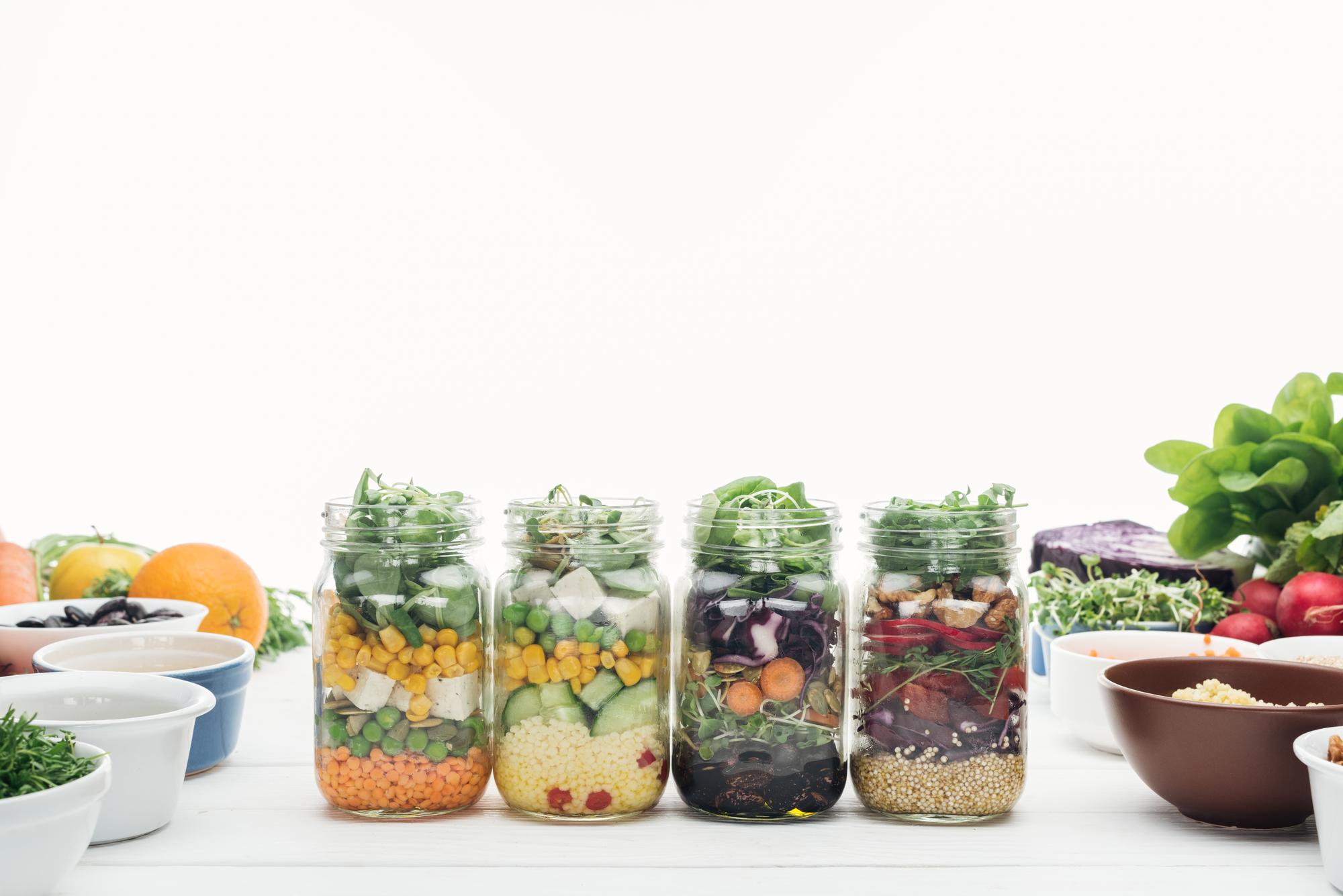 mason jar meal prep with vegetables