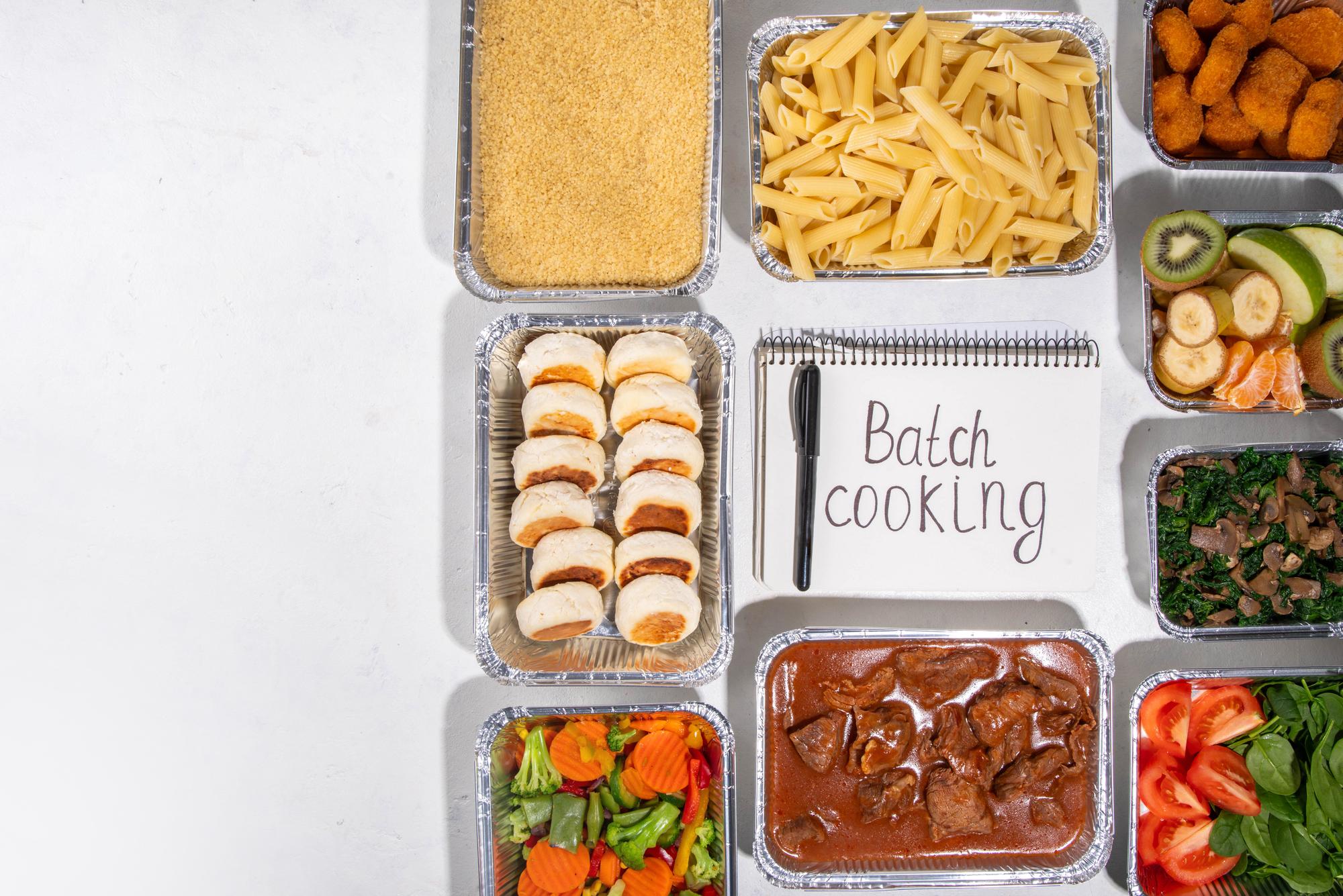 stacked prepared lunches in containers